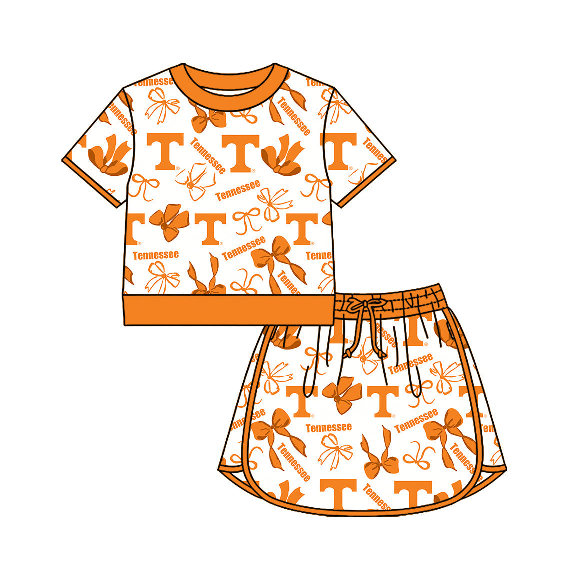 Preorder (moq 5)Baby Girls Bows T Tennessee Top Skirt Short Team Clothes Set