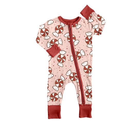 Baby Infant Girls Christmas Candy Long Sleeve Zip Rompers preorder(moq 5)