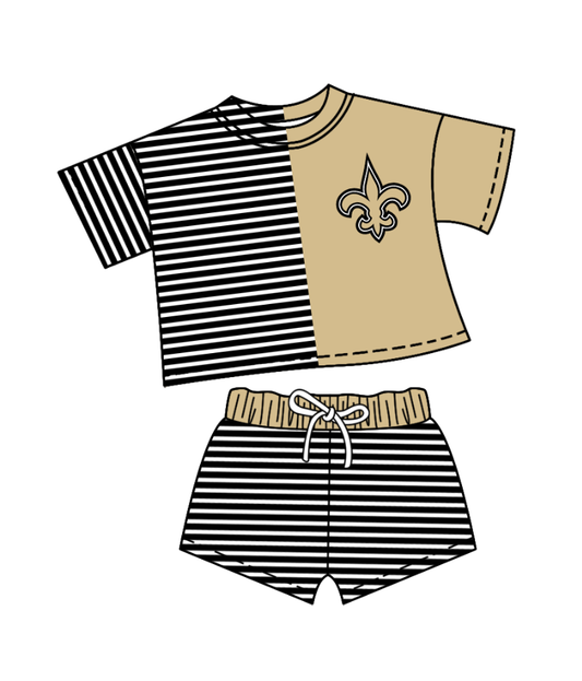 Preorder (moq 5)Baby Girls Black Stripe Anchors Top Shorts Team Clothes Sets