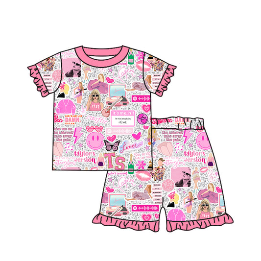 Baby Girls Pink Singer Shirt Shorts Pajamas Boutique Outfits Sets preorder(moq 5)