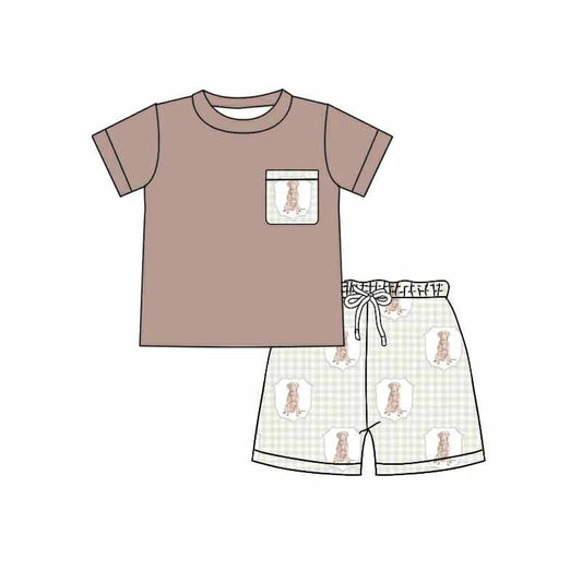 Preorder (moq 5)Baby Boys Short Sleeves Khaki Dog Pocket Top Pockets Shorts Sets