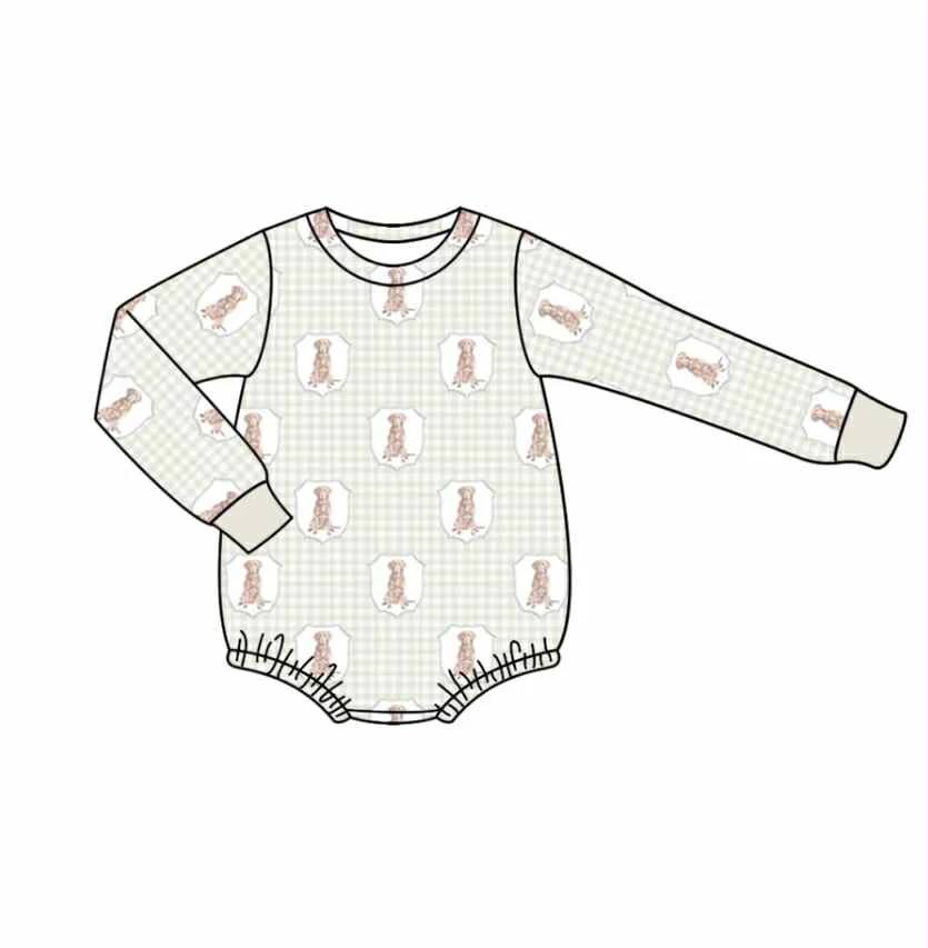 Preorder (moq 5)Baby Boys Dogs Checkered Long Sleeve Rompers