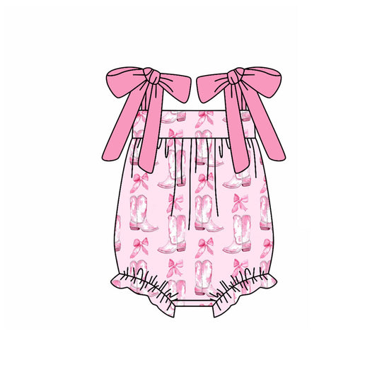Preorder(moq 5)Baby Infant Girls Pink Strap Bows Boots Summer Rompers