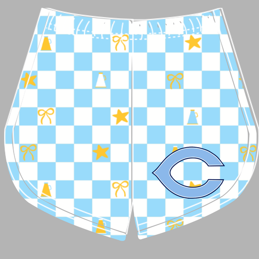 Preorder (moq 5)Baby Girls White Light Blue Checked Cardinals Cheer Team Shorts Bottoms