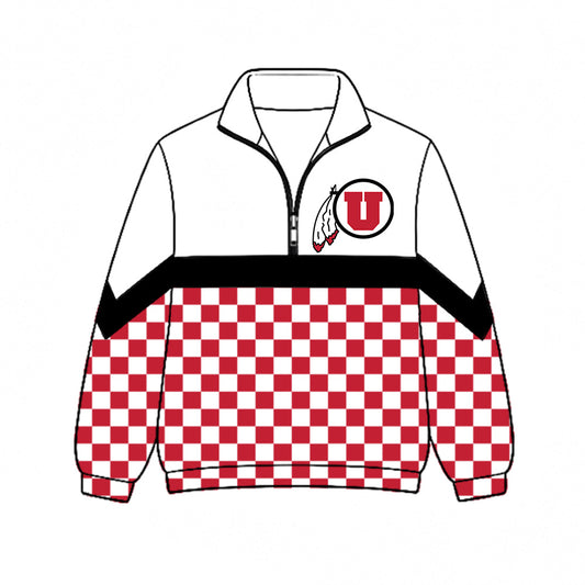 Preorder (moq 5)Baby Boys Red Checked Utah Utes Team Zip Pullovers Top