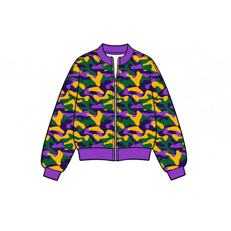Pre-order(moq5)  Girls’ Fall Purple Camouflage Long-Sleeve Round-Neck Zip-Up Jacket