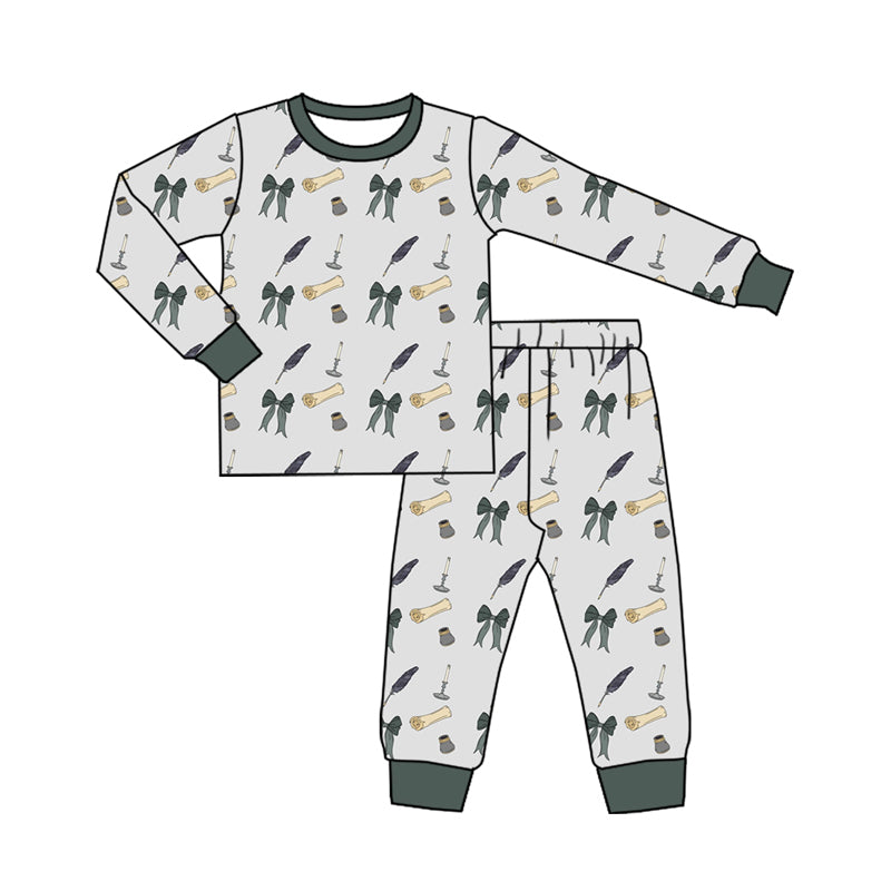 Preorder (moq 5)Baby Boys Long Sleeves Bows Fur Plaid Top Pant Pajamas Clothes Set