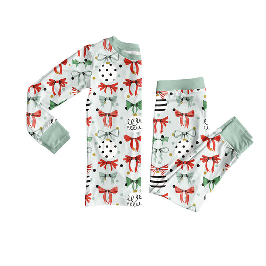 Preorder (moq 5)Baby Boys Long Sleeves Light Green Bows Lights Top Pant Pajamas Set