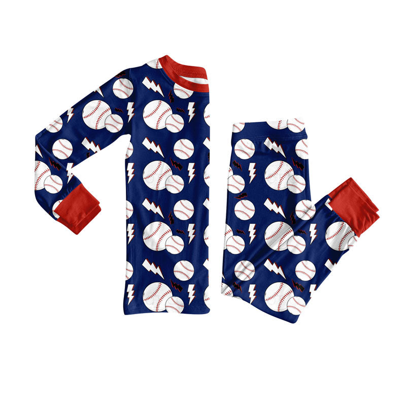 Preorder (moq 5)Baby Boys Baseballs Lights Top Pants Team Pajamas Sets