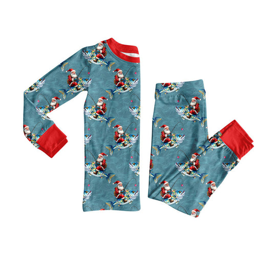 Preorder(moq 8)Baby Boys Santa Fishing Top Pants Christmas Pajamas Sets