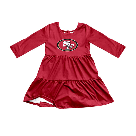 Preorder (moq 5)Baby Girls Red Long Sleeves SF Shorts Team Knee Length Dresses