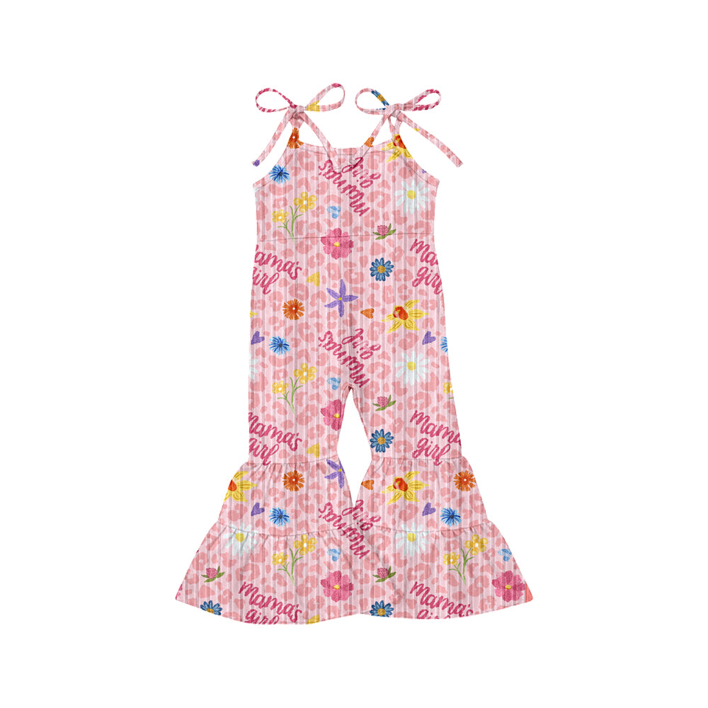 Preorder (moq 5)Baby Girls Pink Bows Strap Mama's Girls Flowers Leopard Bell Bottom Jumpsuits