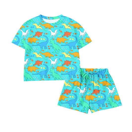 Preorder (moq 5)Baby Boys Short Sleeve Dinosaurs Leopard Top Shorts Clothes Sets