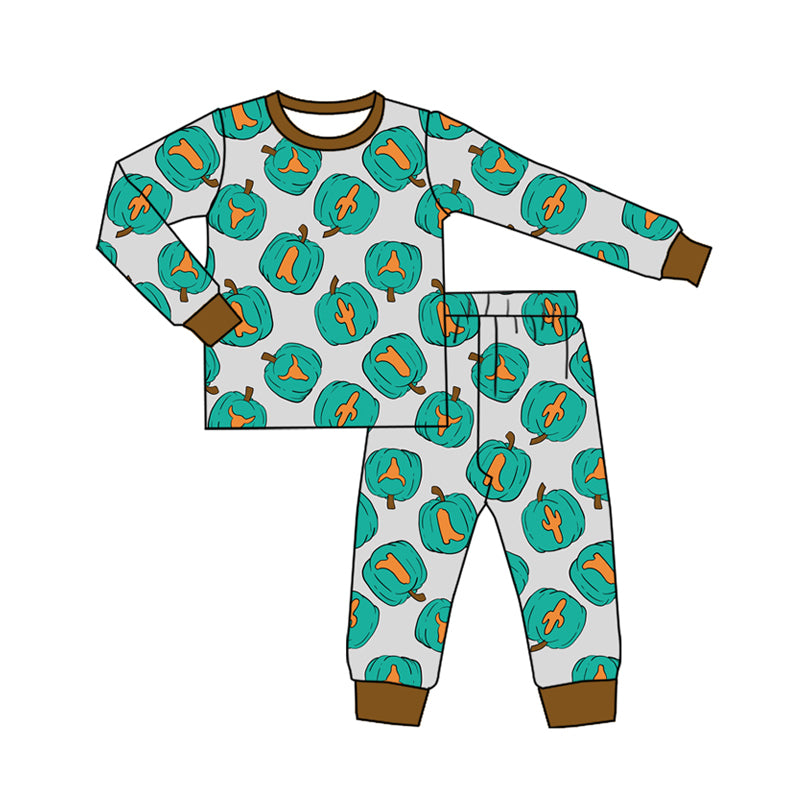 Preorder(moq 5) Baby Boys Long Sleeves Cactus Bull Skull Pumpkins Top Pants Pajamas Set