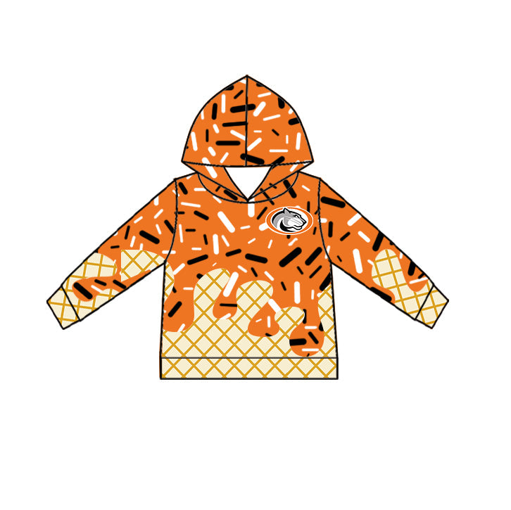 Preorder (moq 5)Baby Boys Orange Drip Sprinkles Panthers Team Long Sleeves Hoodies Top