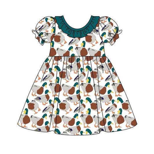 Girls Baby Kids Green Mallard Ducks Ruffle Dresses Clothing preorder(MOQ 5)