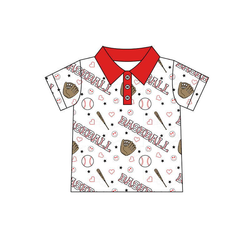 Baby Boys Baseball Short Sleeve Tee Buttons Shirts Top Preorder(moq 5)