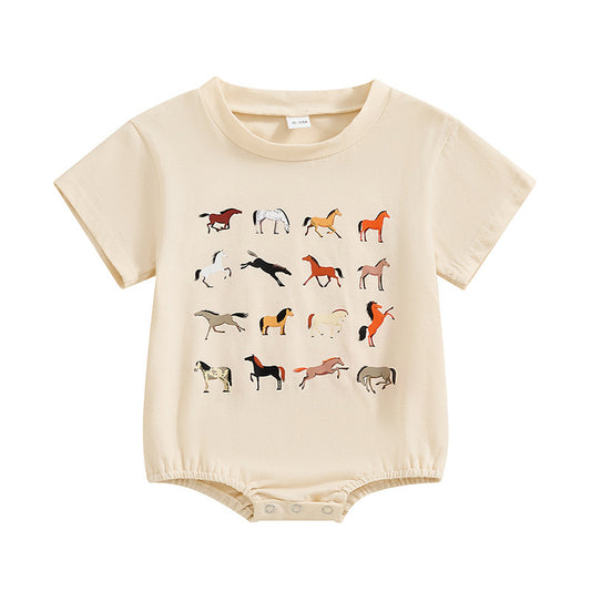 Baby Infant Boys Western Horse Short Sleeve Rompers preorder(moq 5)