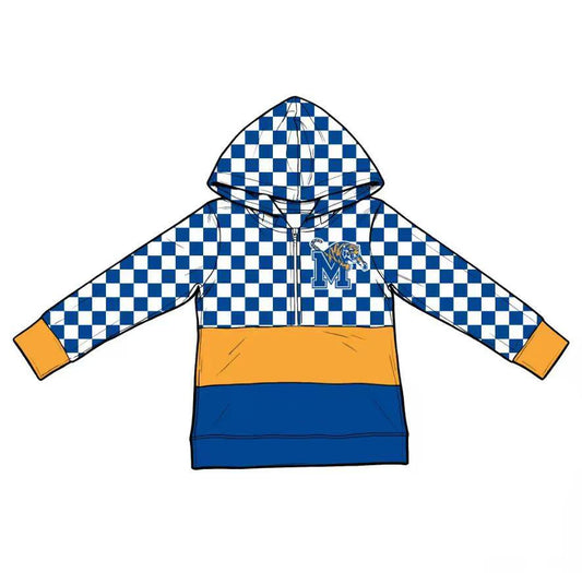 Preorder (custom moq 5)Baby Boys M Tiger Checked Team Zip Hoodies Top