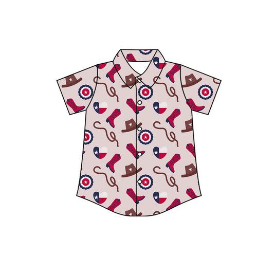 Preorder (moq 5)Baby Boys Short Sleeve Hat Boots Western Button Shirts Top