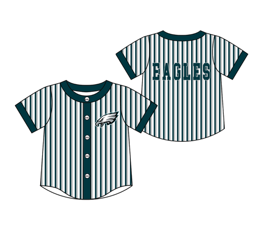 Preorder moq 5 Baby Boys Short Sleeve Eagles Team Button Stripe Shirts Top