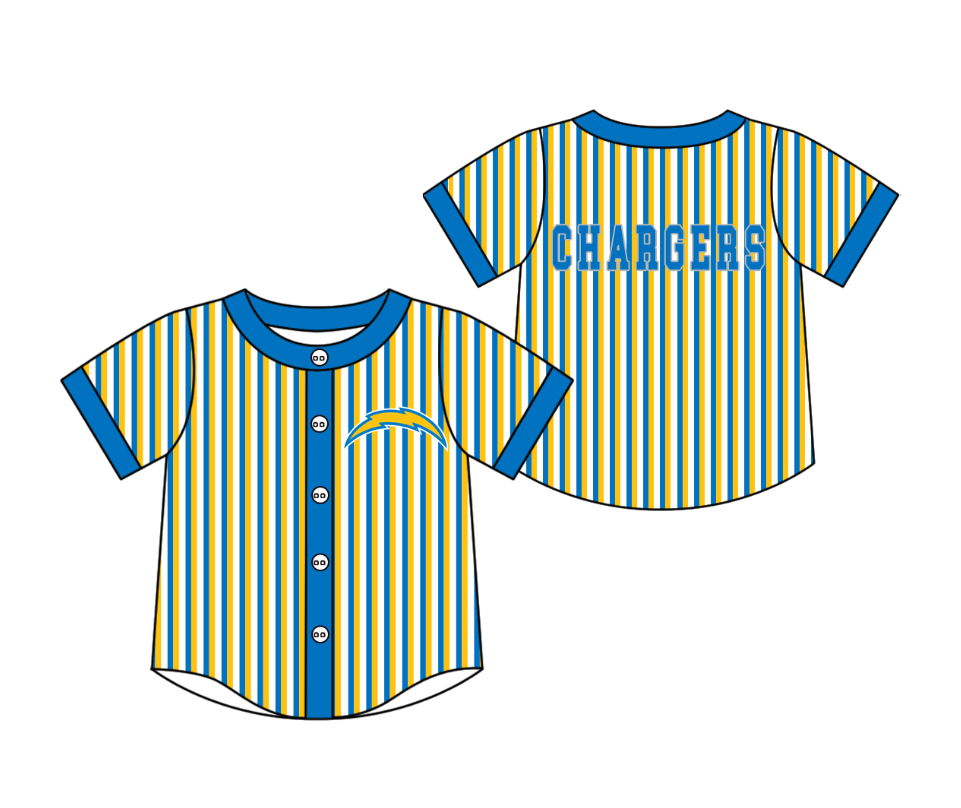 Preorder moq 5 Baby Boys Short Sleeve Chargers Team Button Stripe Shirts Top