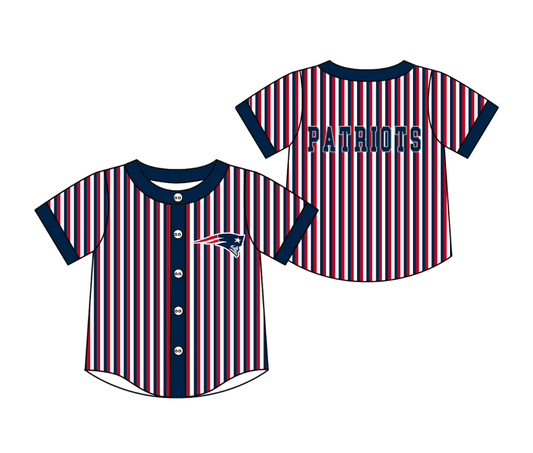 Preorder moq 5 Baby Boys Short Sleeve Patriots Team Button Stripe Shirts Top
