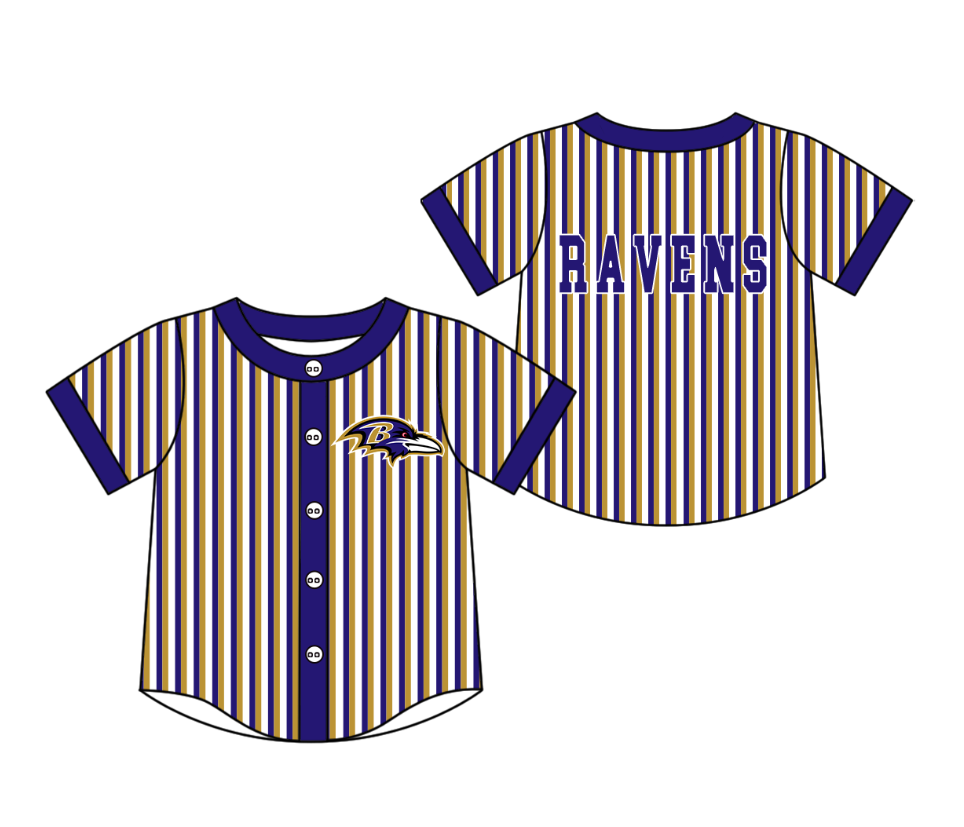 Preorder moq 5 Baby Boys Short Sleeve Ravens Team Button Stripe Shirts Top