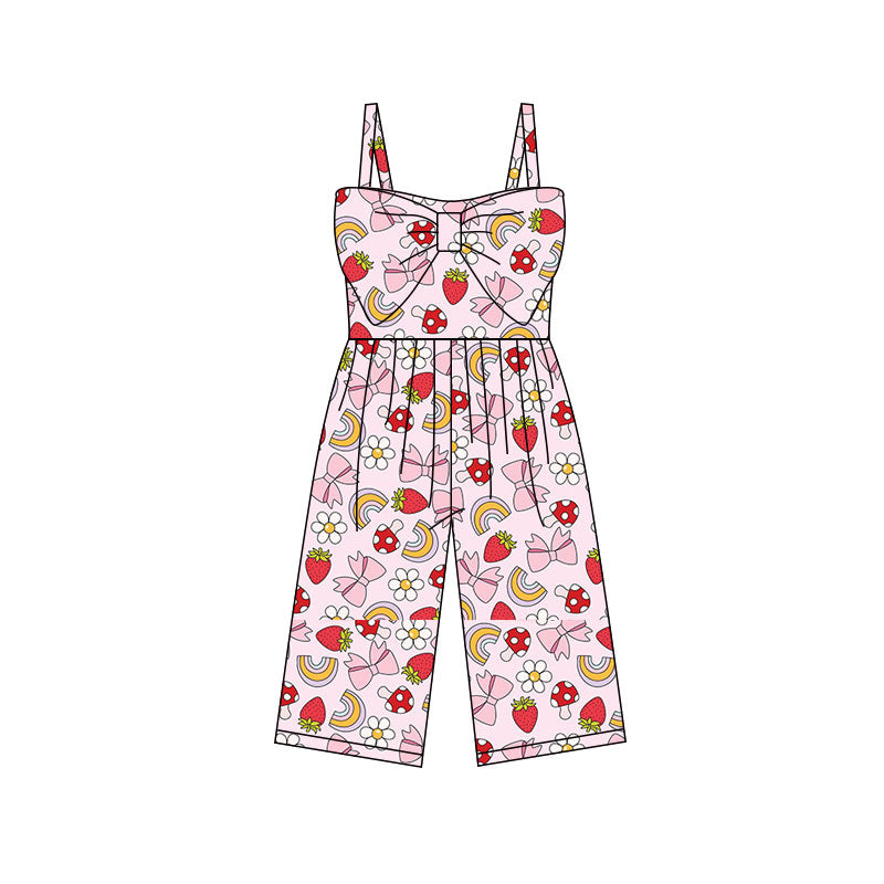 Preorder (moq 5)Baby Girls Strap Strawberry Rainbows Flowers Pants Jumpsuits