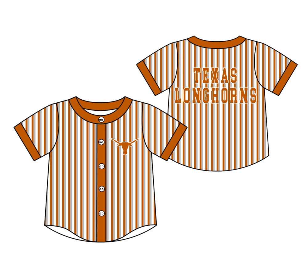 Preorder moq 5 Baby Boys Short Sleeve Texas Longhorns Team Button Stripe Shirts Top