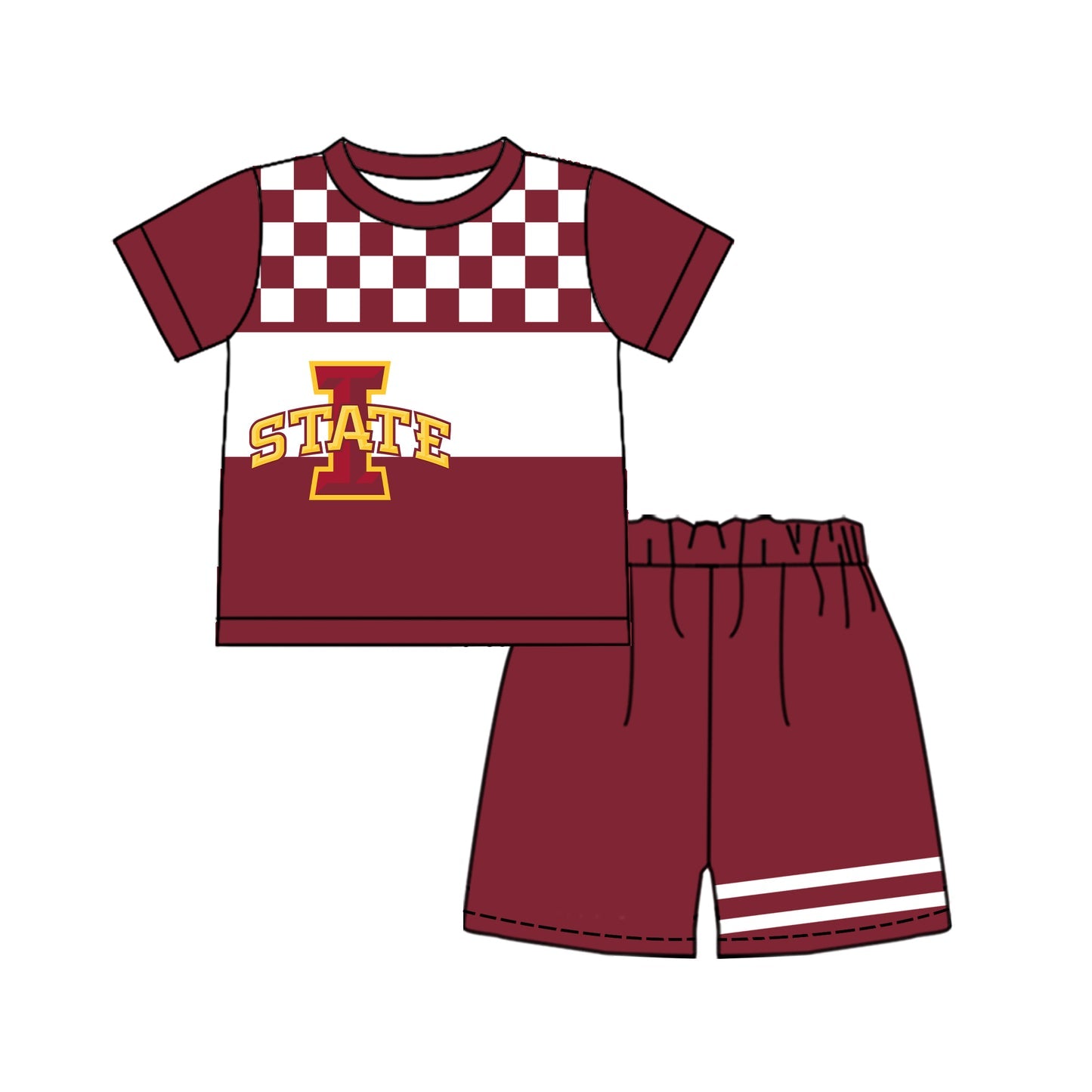 Preorder (moq 5)Baby Boys Red Checked I State Shirt Top Short Team Clothes Sets