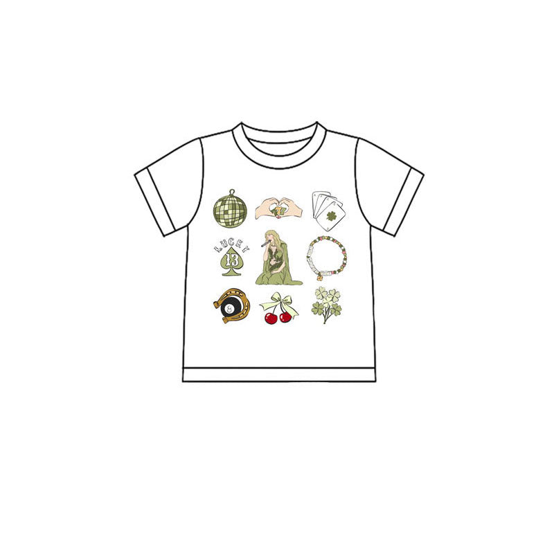 Preorder(moq 5) Baby Girls Short Sleeve Green Clovers Singers St Patrick T-shirts Top