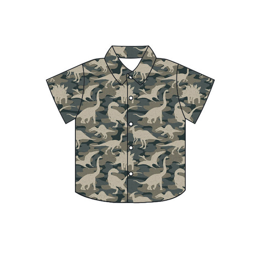 Preorder moq 5 Baby Boys Short Sleeve Southern Camo Dinosaurs Button Shirts Top