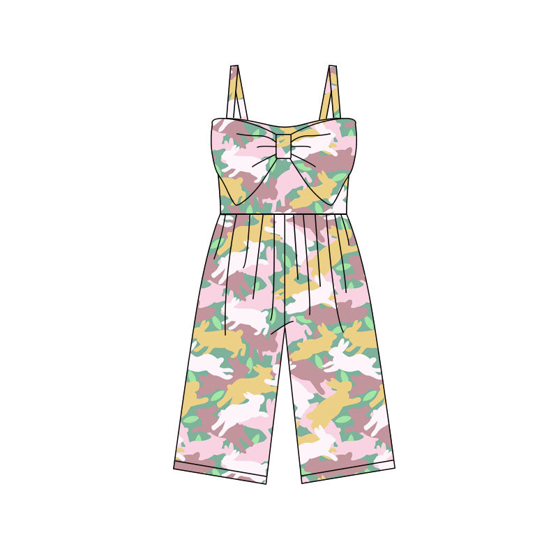 Preorder (moq 5)Baby Girls Strap Colorful Rabbits Camo Easter Pants Jumpsuits