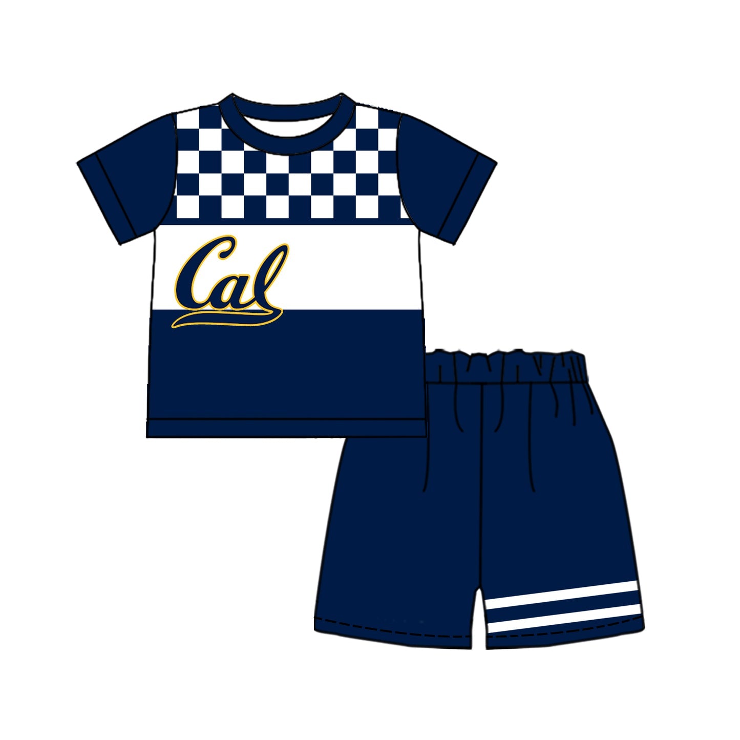 Preorder (moq 5)Baby Boys Navy Checked Cal Shirt Top Short Team Clothes Sets