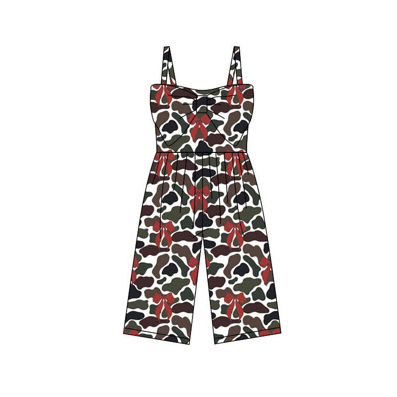 Preorder (moq 5)Baby Girls Southern Dark Brown Camo Bows Easter Pants Jumpsuits