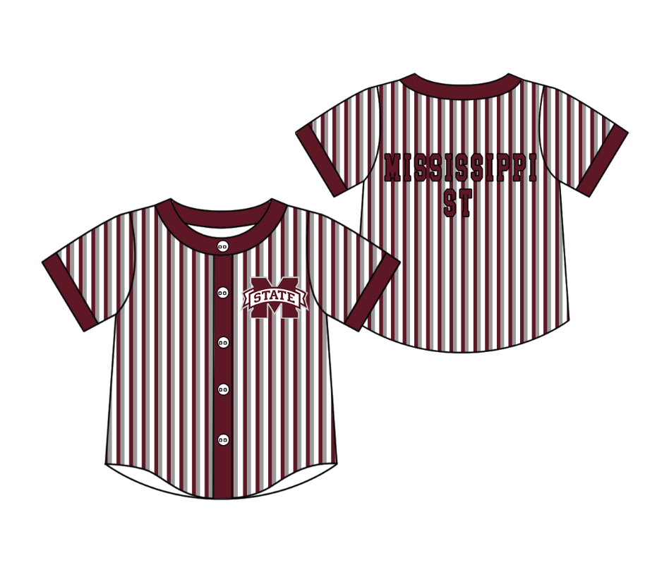Preorder moq 5 Baby Boys Short Sleeve M State Team Button Stripe Shirts Top