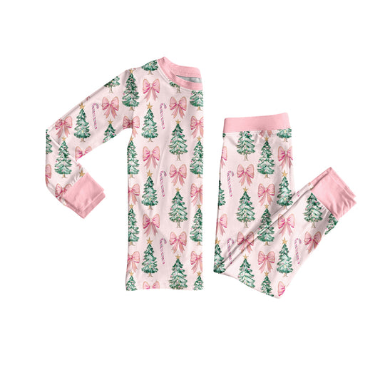Preorder (moq 5)Baby Girls Long Sleeves Pink Bows Trees Top Pant Pajamas Sets