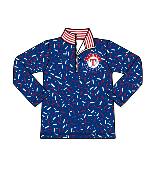 Preorder(moq 8)Baby Boys Hot Blue Sprinkles Zipper Texas Team Pullovers Top