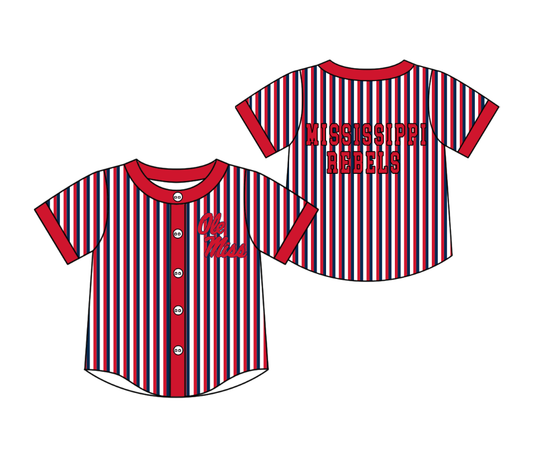 Preorder moq 5 Baby Boys Short Sleeve Ole Miss Team Button Stripe Shirts Top