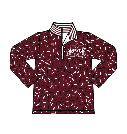 Preorder(moq 8)Baby Boys Dark Red Sprinkles Zipper M State Team Pullovers Top