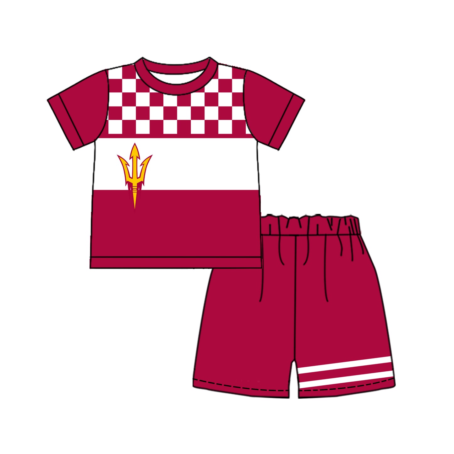 Preorder (moq 5)Baby Boys Red Checked Fear the Fork Shirt Top Short Team Clothes Set