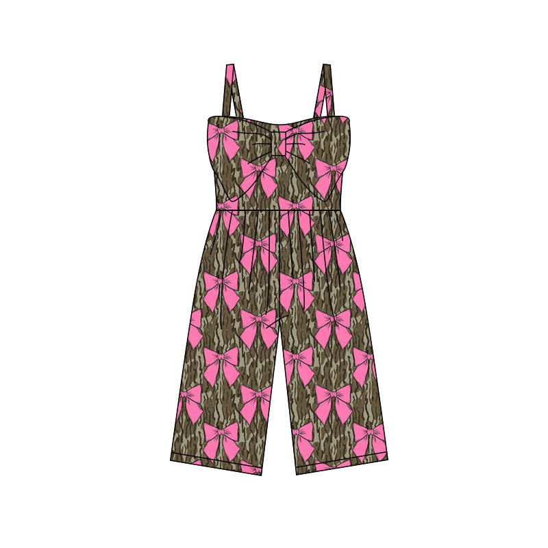 Preorder (moq 5)Baby Girls Southern Olive Camo Bows Easter Pants Jumpsuits