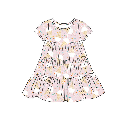 Preorder(moq 5) Baby Girls Rabbits Sprinkles Easter Patchwork Ruffle Knee Length Dresses