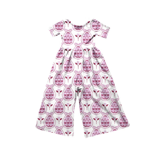 Preorder(moq5)  Girls Casual Soft Short Sleeve Jumpsuit Easter Bunny Donut Print Kids One-Piece Outfit