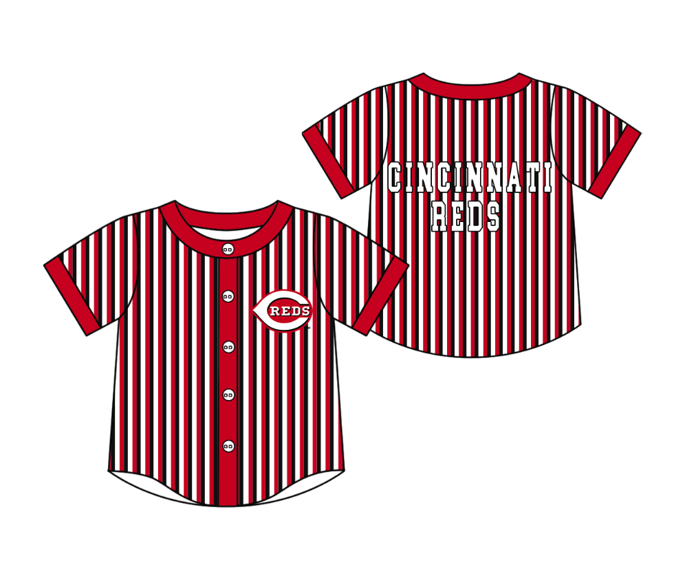 Preorder moq 5 Baby Boys Short Sleeve Cincinnati Reds Team Button Stripe Shirts Top
