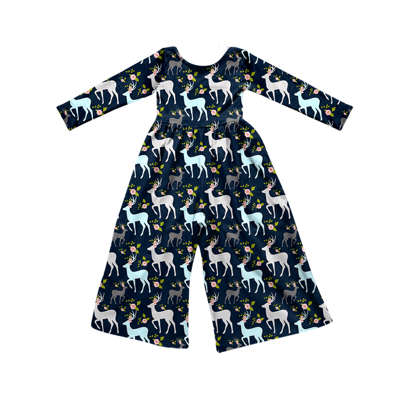 Preorder (moq 5)Baby Girls Flowers Deer Hunting Flare Pant Jumpsuits