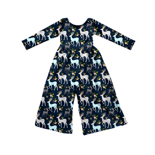 Preorder (moq 5)Baby Girls Flowers Deer Hunting Flare Pant Jumpsuits