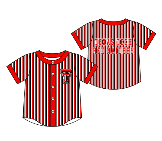 Preorder moq 5 Baby Boys Short Sleeve Texas Tech Team Button Stripe Shirts Top
