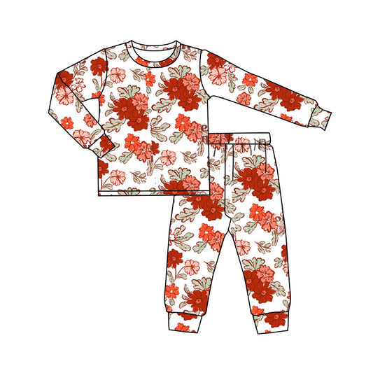 Preorder(moq 8)Baby Girls Pink Red Flowers Top Pants Valentine Pajamas Set
